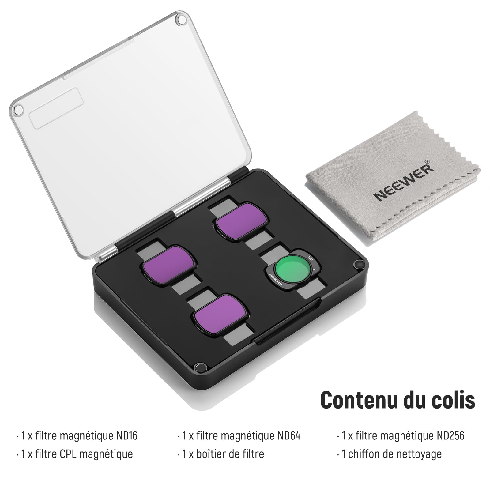 NEEWER Kit de filtres magnétiques ND&CPL compatible avec DJI OSMO Pocket 4&Pocket 3,comprenant 4 filtres à densité neutre(ND16,ND64,ND256&CPL) et polarisants,verre optique HD multicouches