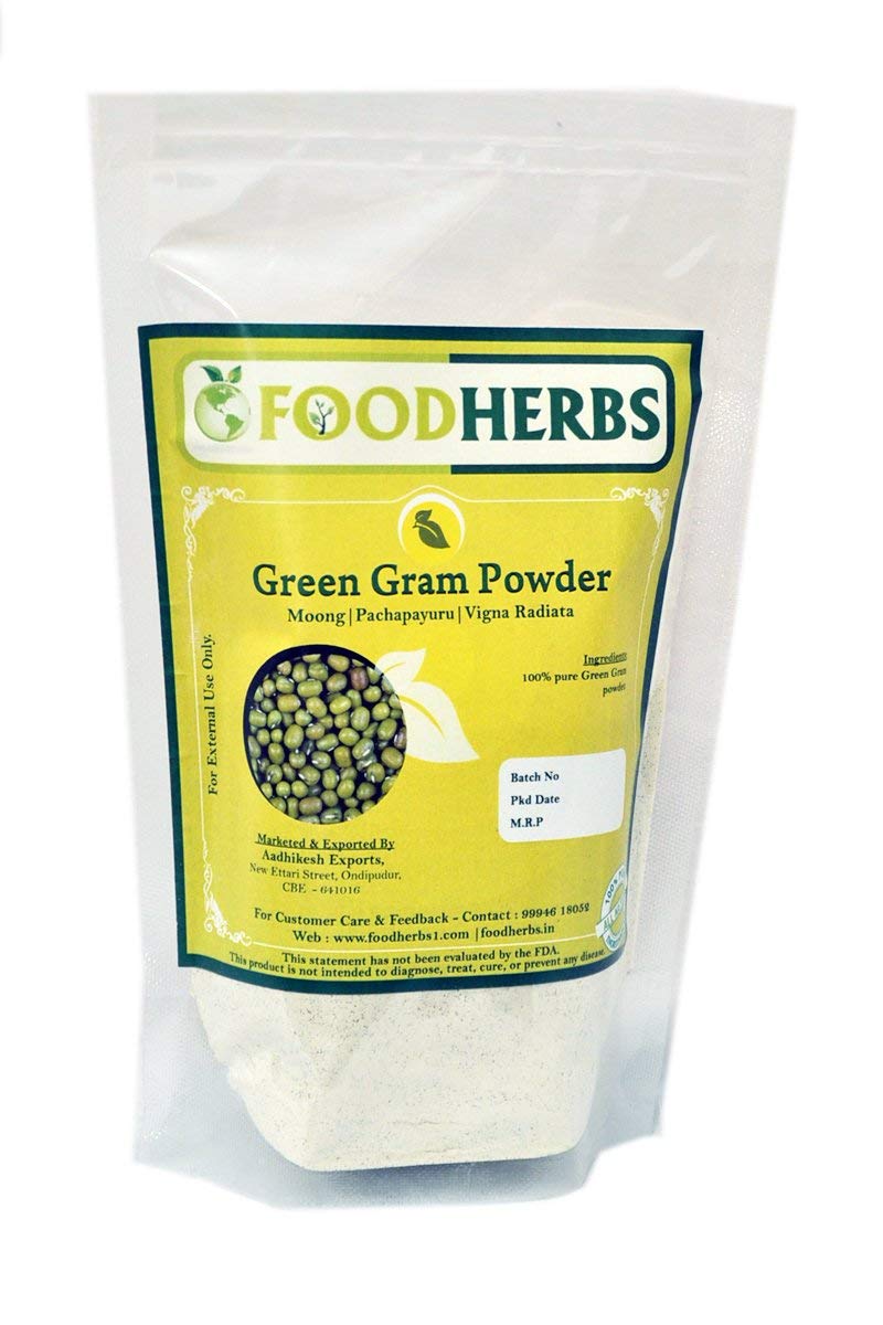 Foodherbs Green Gram Powder | 200g | Pure & Natural | Flawless Skin | Hair & Body Care | Face Pack | Bath Powder | Chemical-Free | Skin Whitening & Glow