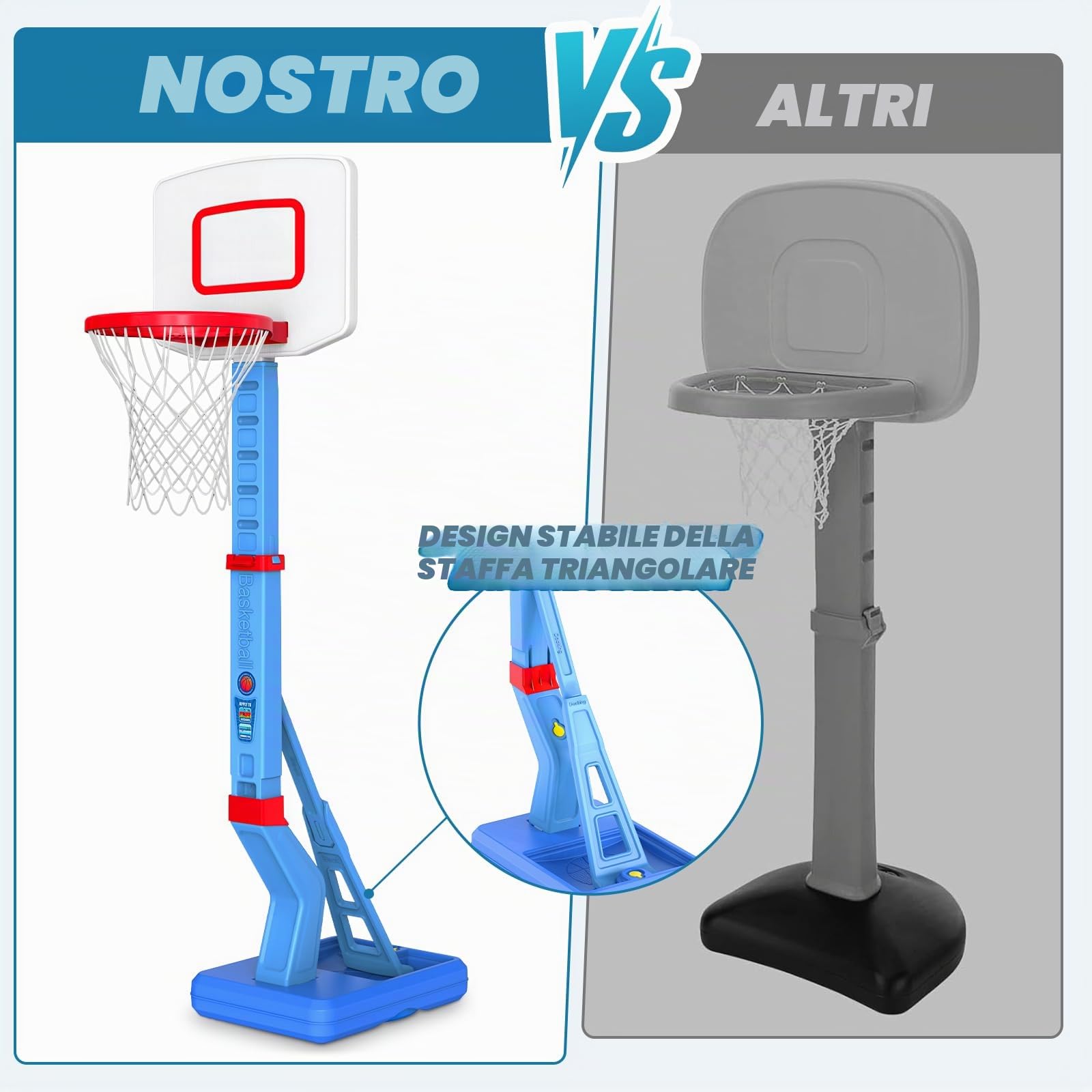 Canestro Basket Bambini, Altezza Regolabile 70-138 CM Con Supporto Mini Canestro Basket Da Camera Per Giochi Per Bambini Dai 3 Agli 8 Anni-Blu