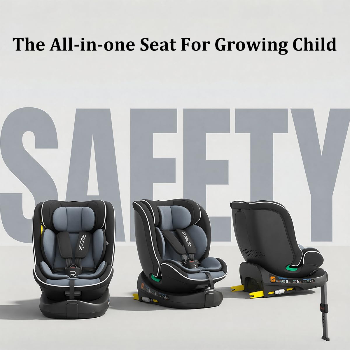 Reecle Kinder-Autositz 360 i-Size, Autositz 360 Grad drehbar, 0-12 Jahre (40-150 cm), Auto Kindersitz mit ISOFIX Stützfuß (Schwarz)
