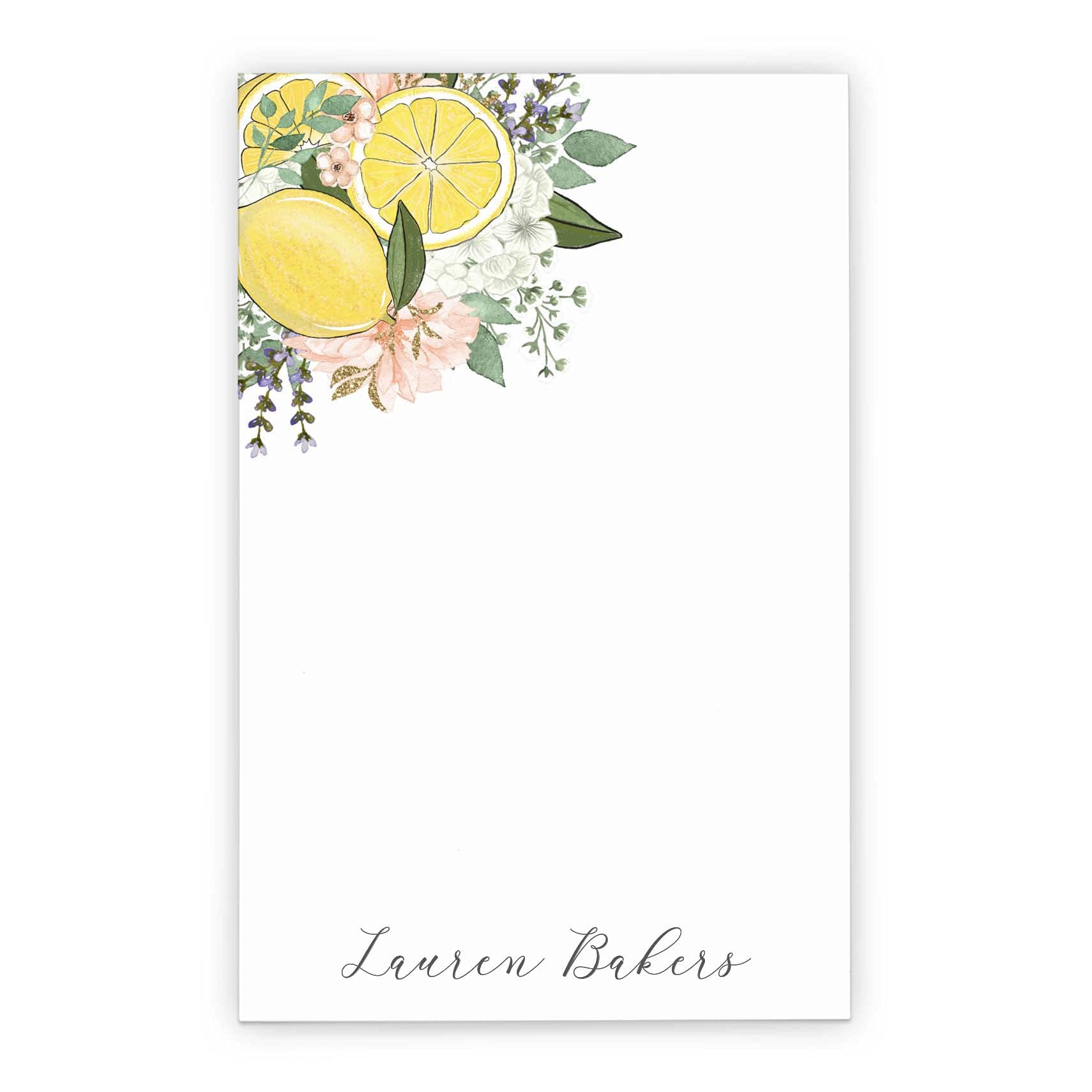 Personalized Notepad Paper for Women, Personalized Lemon Citrus Notepad with Envelopes, Greenery Personalized Stationary for Women with Script Font,size 5.5in x 8.5in, 50 sheets