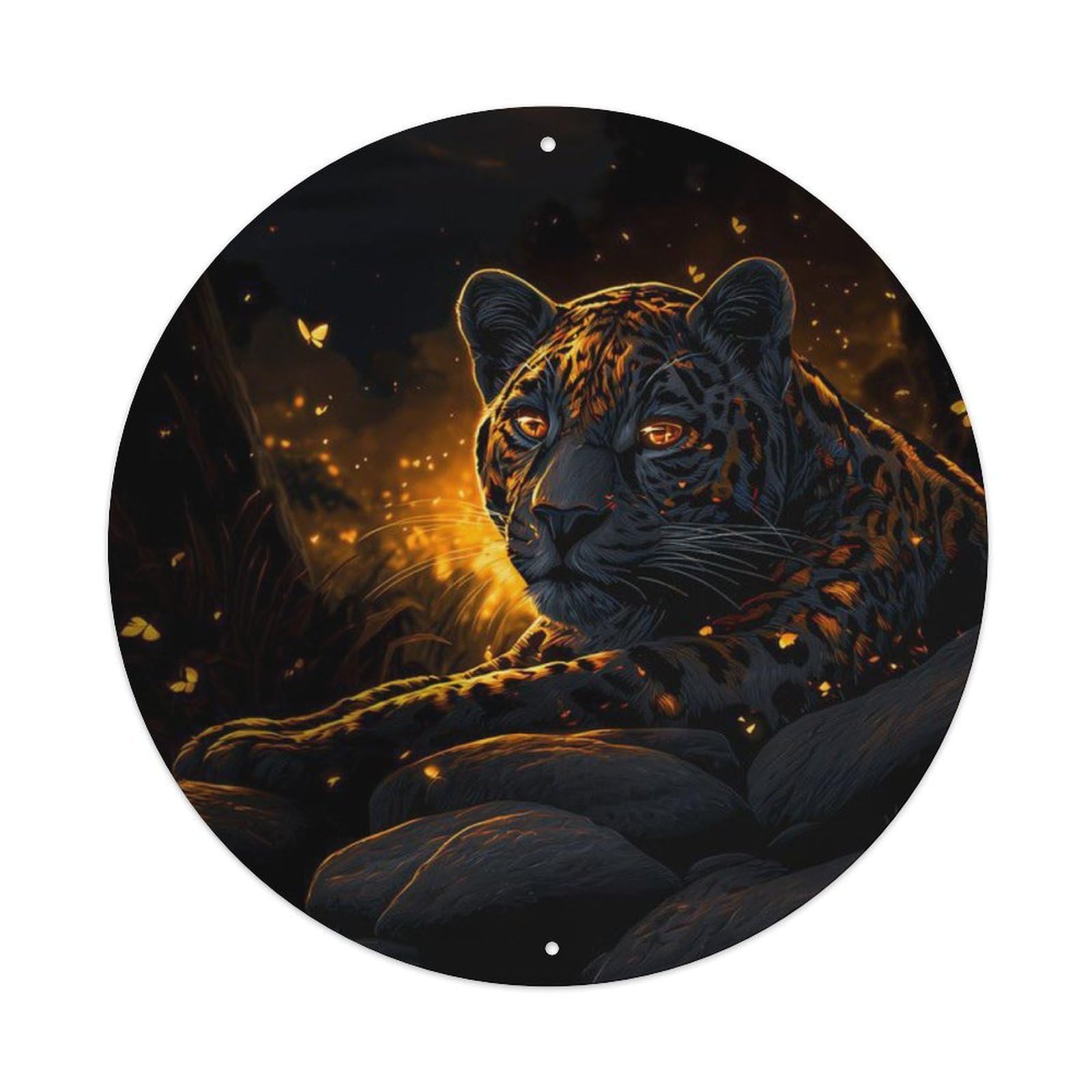 Animal Leopard Glowing Moonlit Jungle Night Mystical Nature Vintage Metal Tin Sign Plaque Wall Decor for Cafe, Club Bar, Office, Garden Metal Poster 8x8Inch