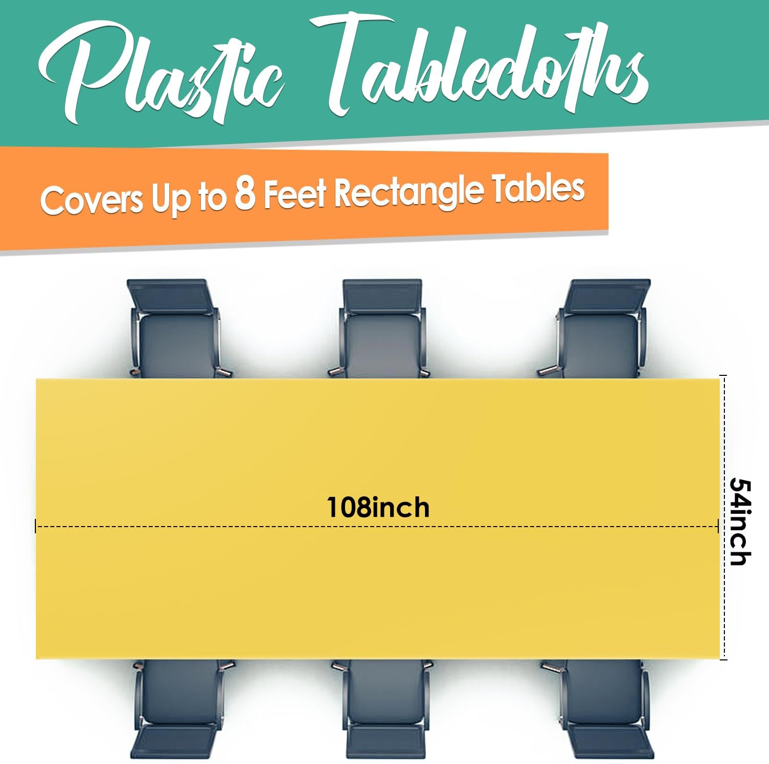 Yellow 12 Pack Plastic Tablecloths 54"x 108" Disposable Rectangle Table Cloth Plastic Table Cover for Party Disposable Tablecloths image 2
