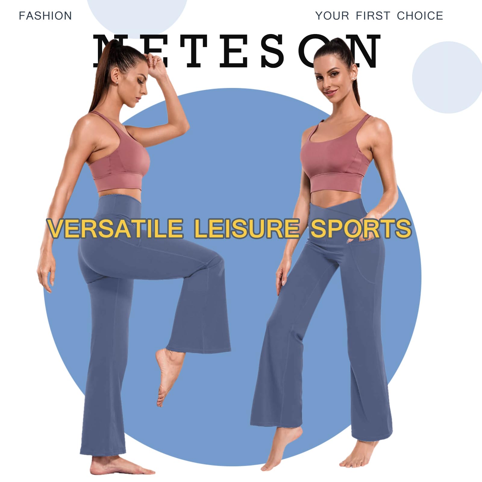 Pantalon Mujer Campana Elastico Pantalones Acampanados con Bolsillos Cintura Alta Flared Leggins Yoga Pants Mallas Deportivos Push Up Opacos Bootcut Pantalon de Jazz Fitness Casual