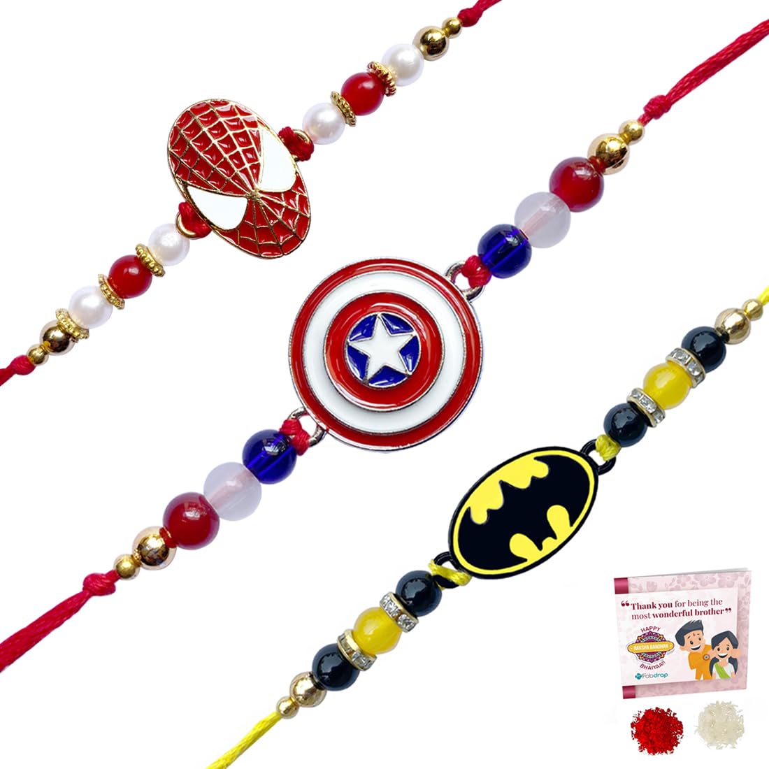 Fabdrap - Cute Cartoon Superhero Kids Rakhi - Set Of 3 - with Greeting Card & Roli Chawal for Boys/Girls Brother/Sister - Rakhi (B0D7SBRT2Y) Amazon Price History, Amazon Price Tracker