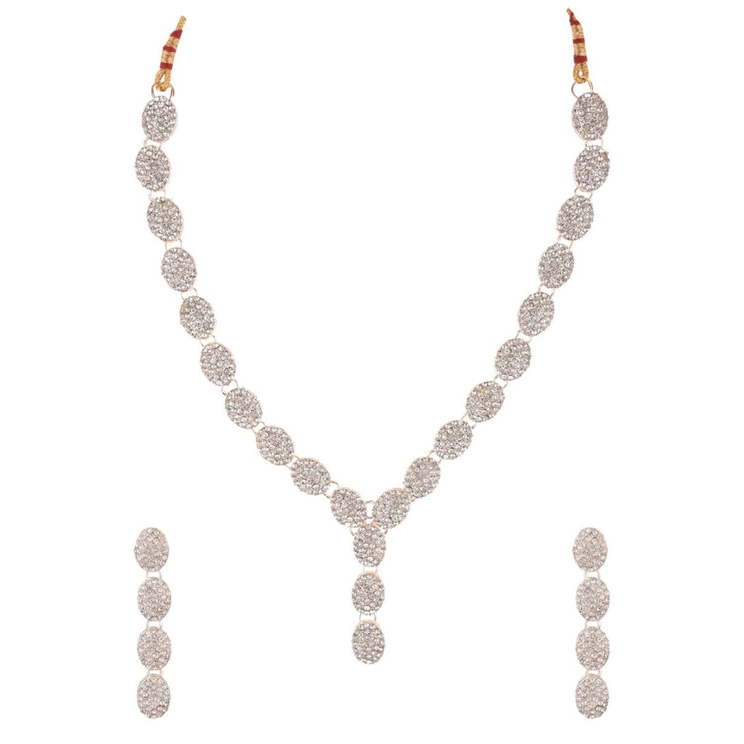 Indian Oxidized Jewelry Set For Women - Floral Crystal Choker Necklace & Dangle Earrings Bridal Boho Set - View #8
