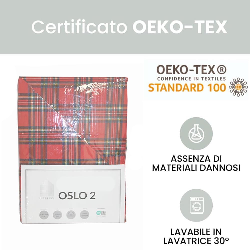 INTRECCI Parure Copripiumino Natalizio Tartan Scozzese Rosso 1 Piazza e Mezza, Set Sacco Piumino e Federe in Puro Cotone Fantasia di Natale Tartan Parure Letto Piazza e Mezza