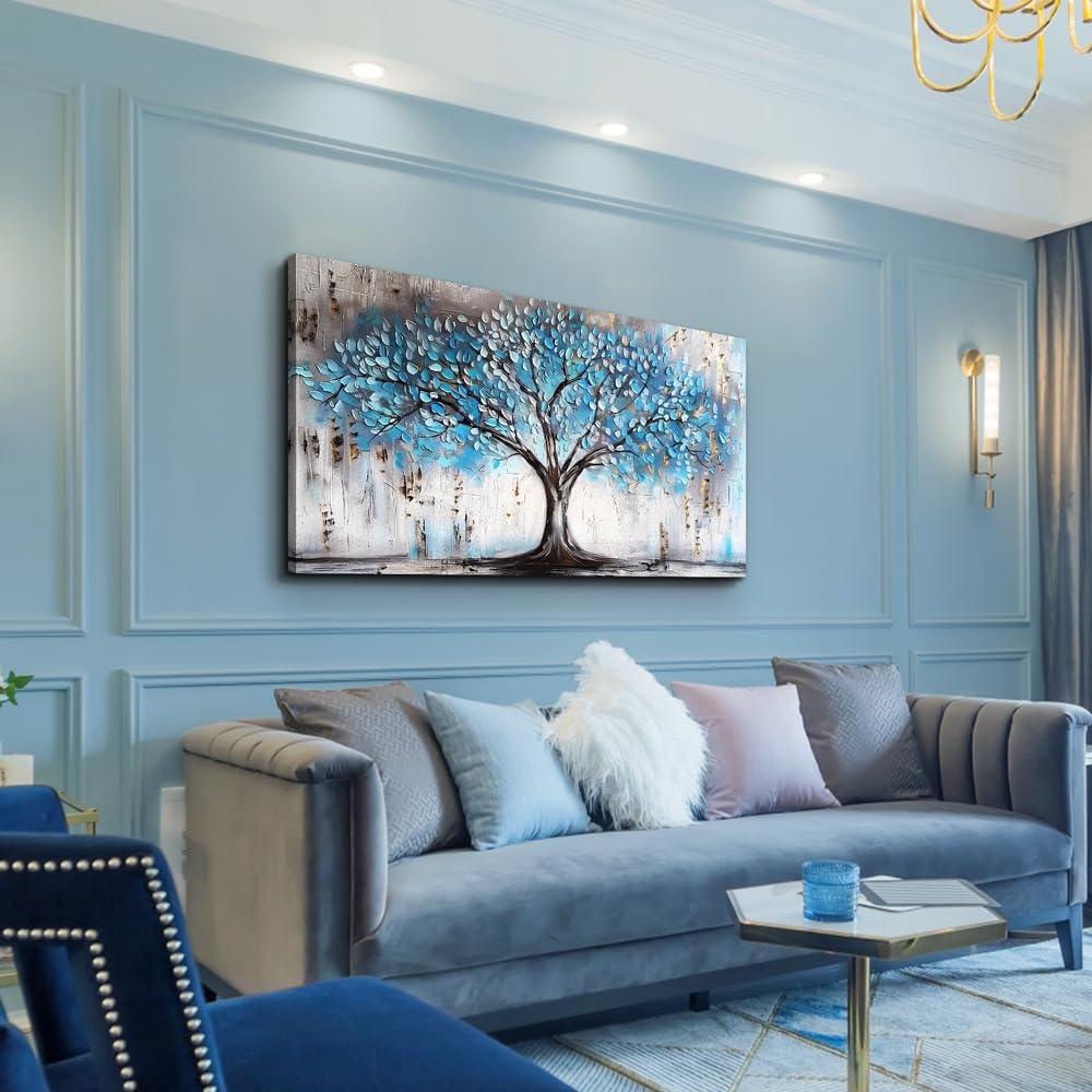 Große Leinwand-Wandkunst „Blauer Baum“ – 60x120 Cm, Fertig Zum Aufhängen