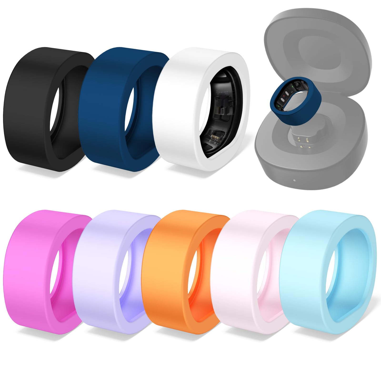 8 Pack Ring Case Cover for RingConn Gen 2/2 Air, Elastic Thin Silicone Ring Protector Compatible with RingConn Gen 2 Air for Women/Men Gym Workout,
