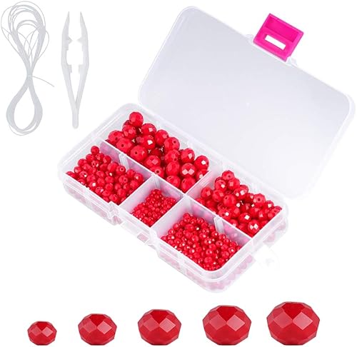 Novborcz Cuentas de cristal facetado, adecuadas para bricolaje, hacer pulseras, collares y otras joyas (rojo porcelana)