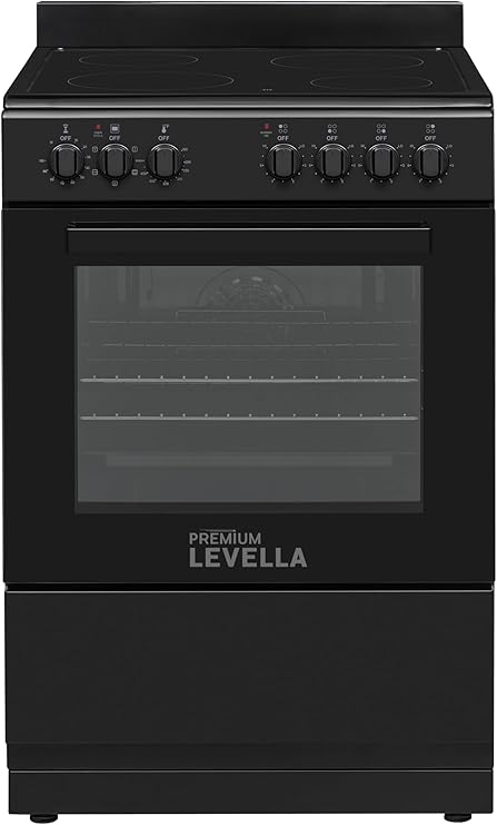 Premium Levella PREV2407VB 24 in Freestanding Vitroceramic Smooth Cooktop Electric Range with 4 Burners and 2.4 Cu. Ft. Single Convection Oven in Black