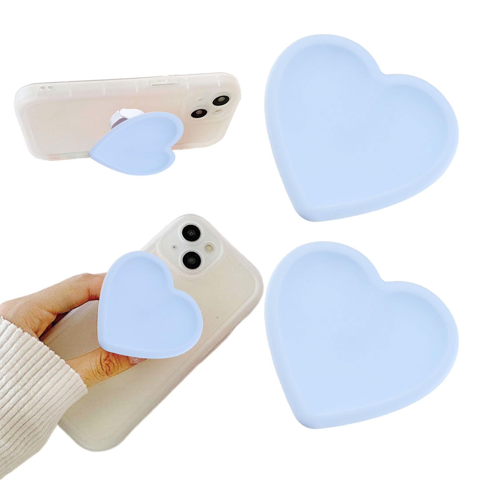 2PCS Heart-Shaped Silicone Mobile Phone Grip Stand, Collapsible Cellphone Finger Grip Holder for Smartphone Tablet Cell Phone Accessory Compatible phone case (Pink) — view 11