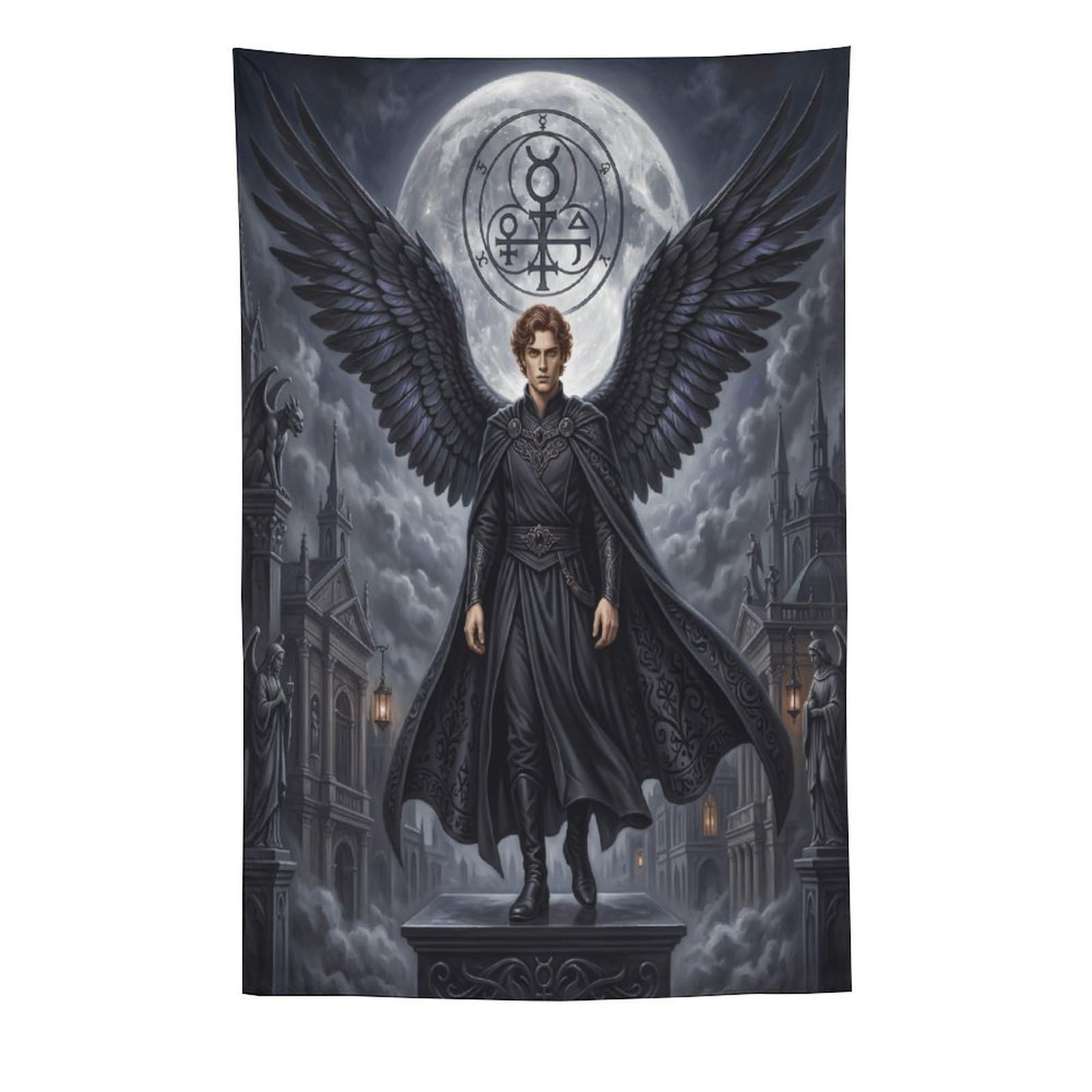 W7C8U2X3 Dark Angel Lucifer Gothic City Wall Tapestry, Reading Corner
