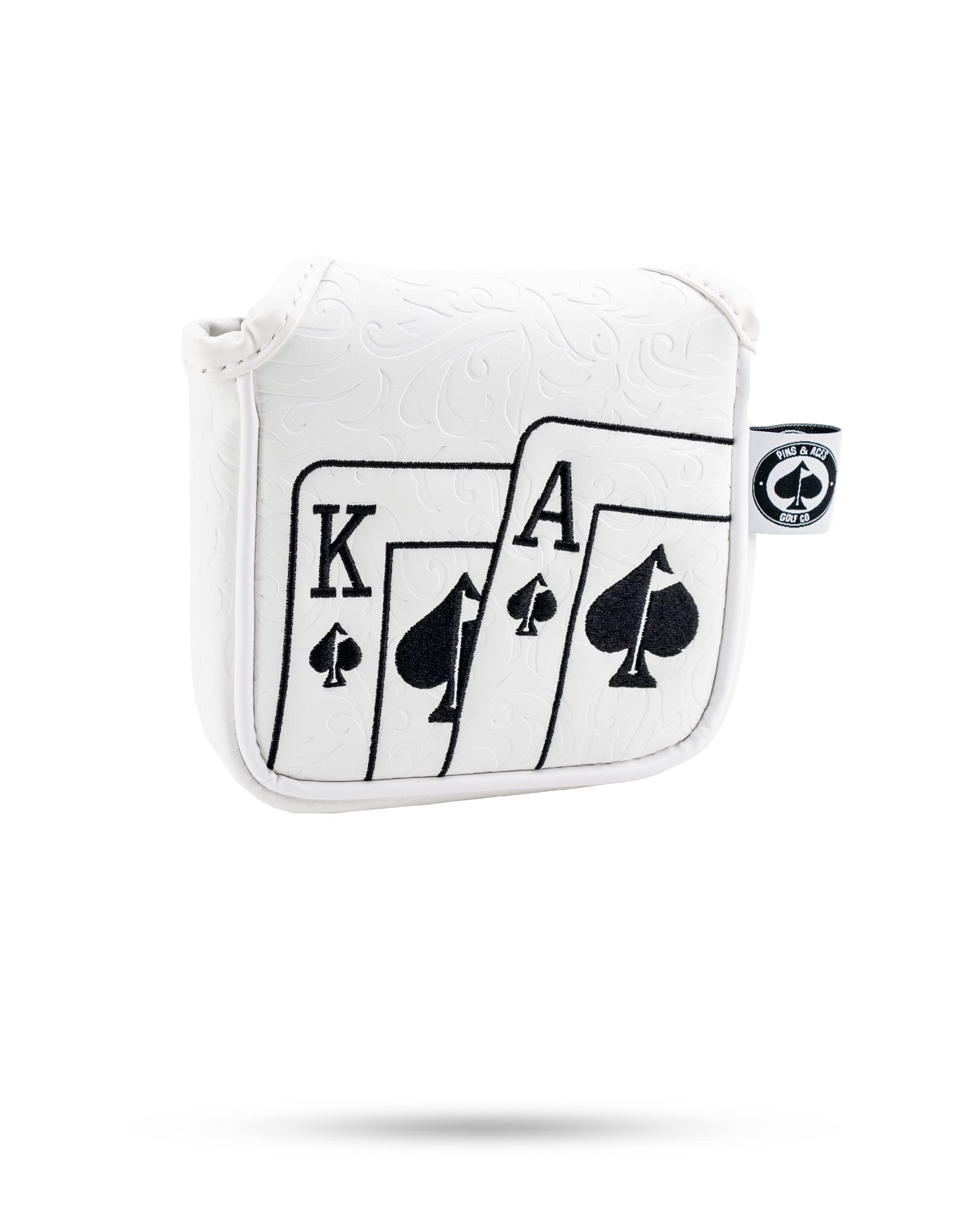 Pins & Aces Royal Flush Head Cover - Premium, Hand-Made Leather Headcover - Ace of Spades & Magnetic Closure, Tour Quality Golf Club Cover - Style and Customize Your Golf Bag Mallet