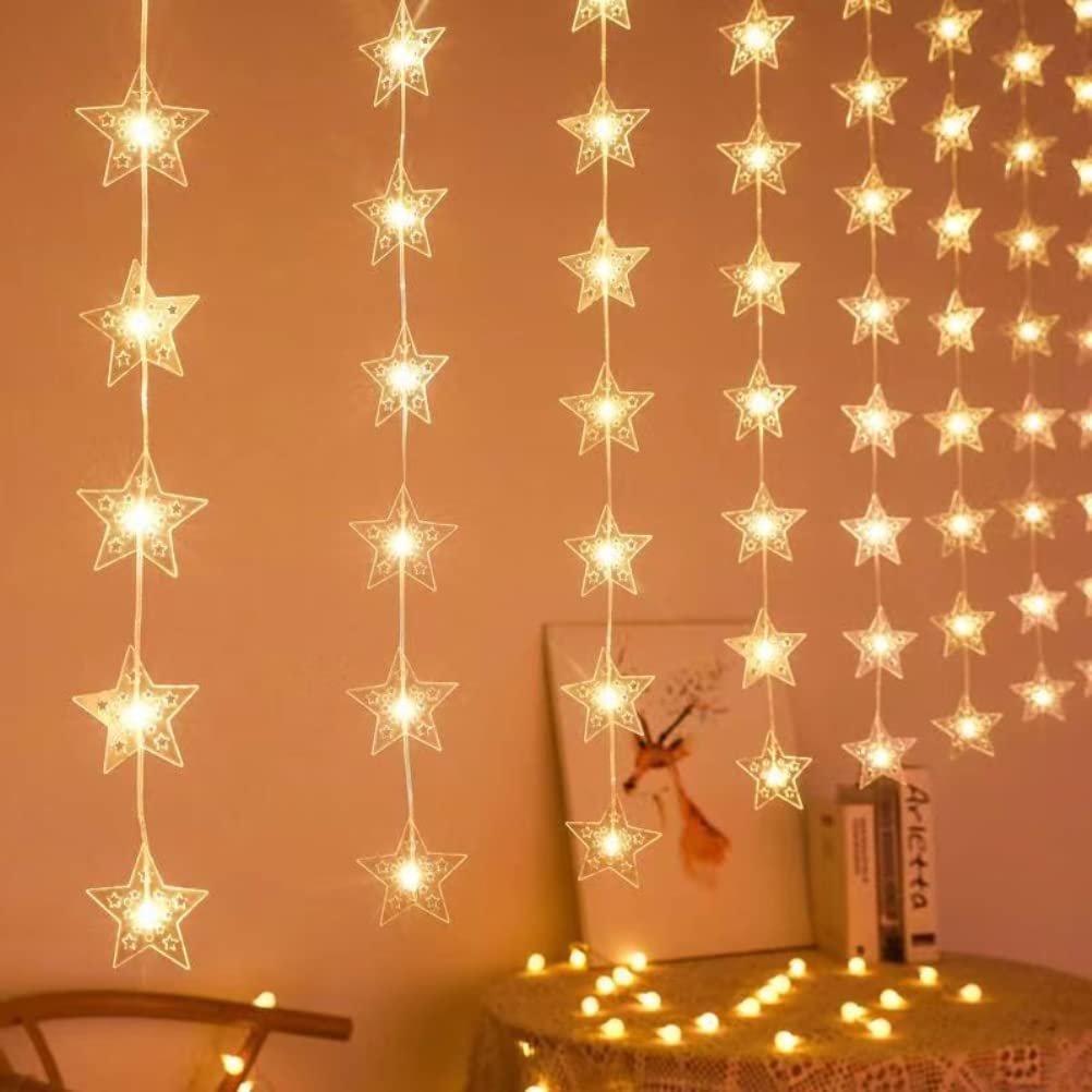Luci per tende a stella, 100 LED Luci per finestre di Natale Luci a stella alimentate a batteria con 8 modalità Luci a stella a LED impermeabili per la festa di matrimonio di Natale del giardino