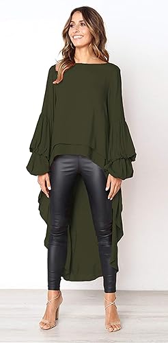 Miniatura 3 de Prettygarden - Blusa de cuello redondo y manga larga para mujer, con dobladillo irregular asimétrico alto y bajo, estilo informal