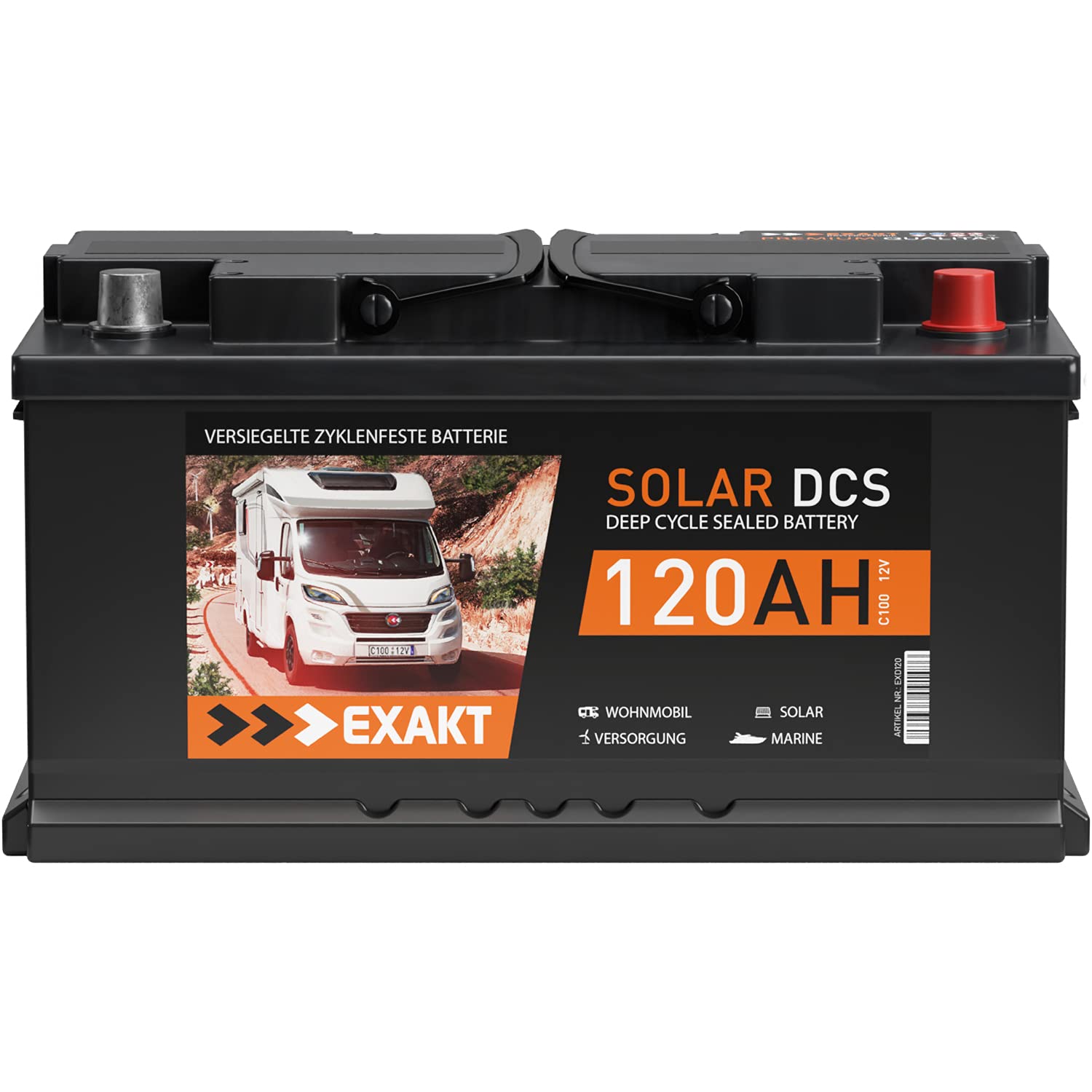 EXAKT batterie camping car 12V 120Ah caravane solaire bateau décharge lente