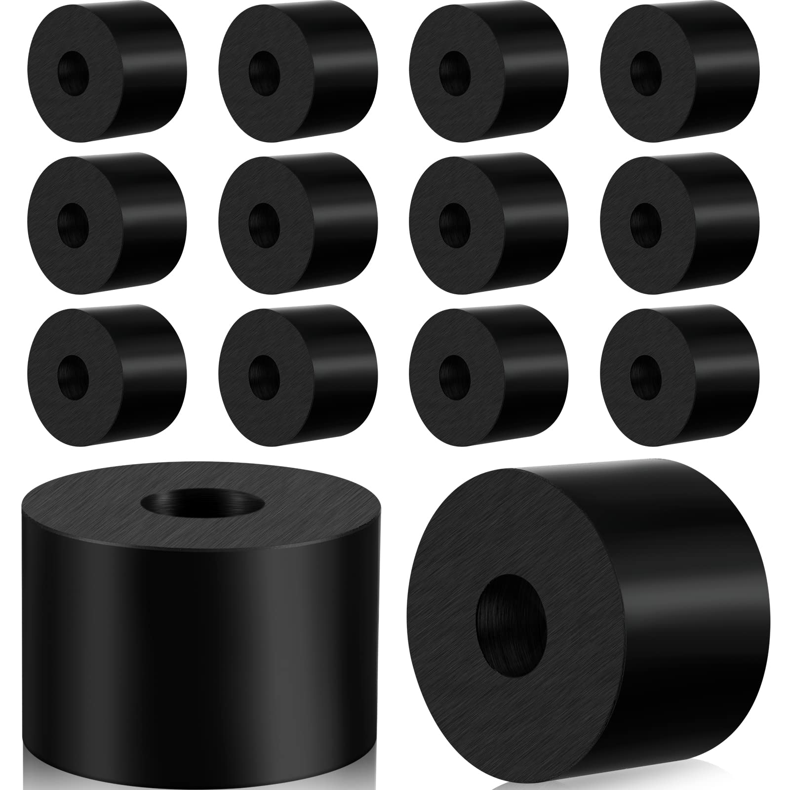 Fabbay Neoprene Rubber Spacers, 16 Pcs, 1 1/2 Inch OD x 1/2 Inch ID x 1 Inch Thickness, Black, Round, Flat Washers