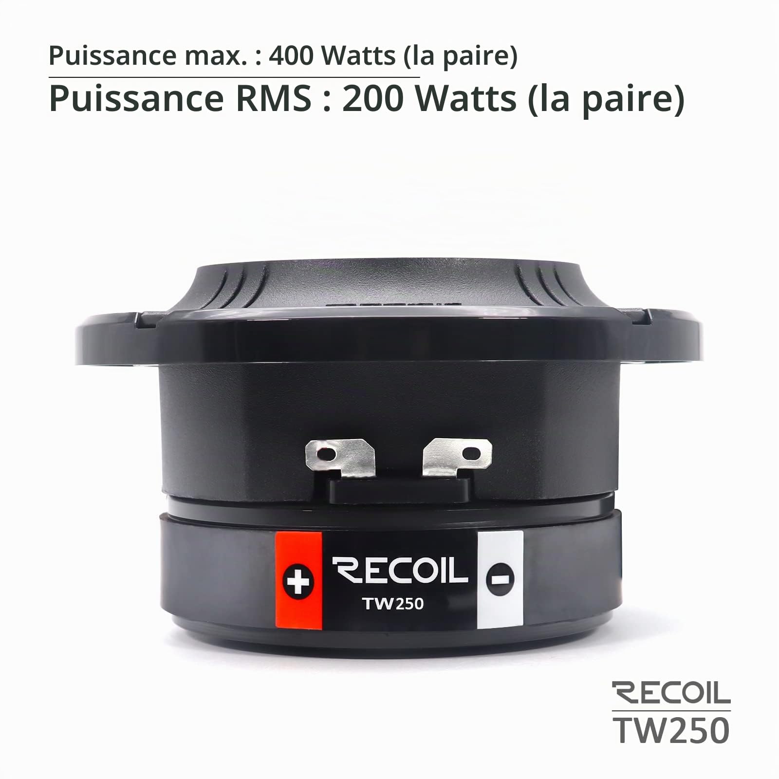 RECOIL TW250 - Super Tweeter de Voiture à Haute Compression 3.5" (96mm) - Bobine Mobile en Kapton de 1 Pouce, Cadre et Diaphragme en Aluminium - 400W Max / 200W RMS, 4 Ohms