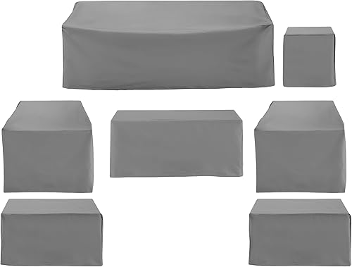 Miniatura 2 de Crosley Furniture Fundas impermeables para muebles de patio, juego de 7 piezas para sillas de exterior, sofá, mesas, gris