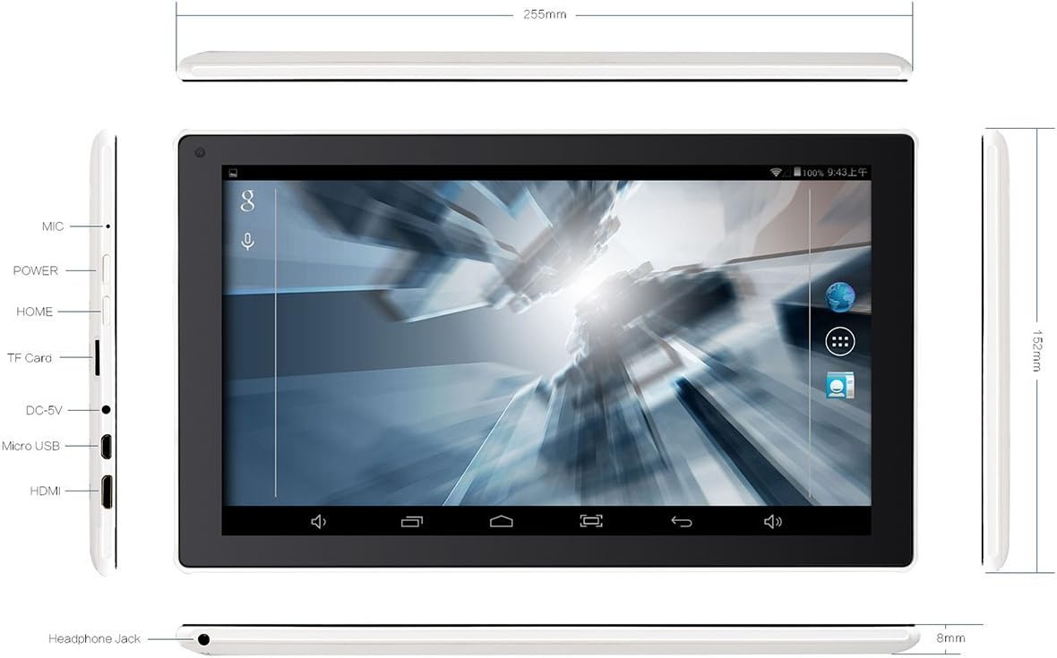ProntoTec X1 10.1 inch Quad Core Android Tablet PC, Android4.4, 1.2GHz,1024600 HD, Dual Cameras, Multi Points-Touch Touch Screen, 8GB Storage, HDMI - White