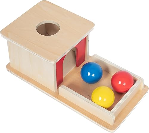 Miniatura 9 de Adena Montessori Juguete de madera para bebés de 6 a 12 meses, 3 bolas, caja de permanencia de objetos con puerta roja, juguete educativo colorido