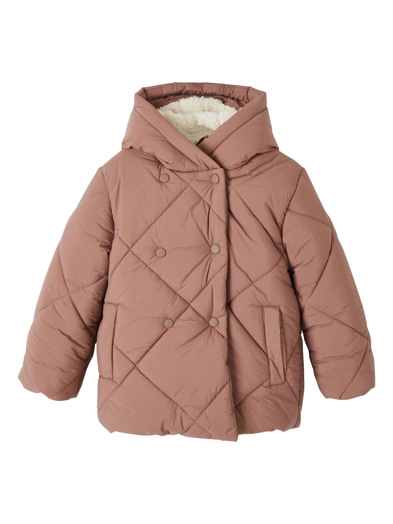 VERTBAUDET Doudoune à capuche fille doublée sherpa fille HYGGE blush 3A