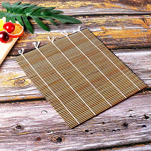 Bamboo Sushi Rolling Mat with 2 Pairs of Chopsticks Natural Bamboo 9.5\"x9.5\" 2 PCS Sushi Making Set Brown…