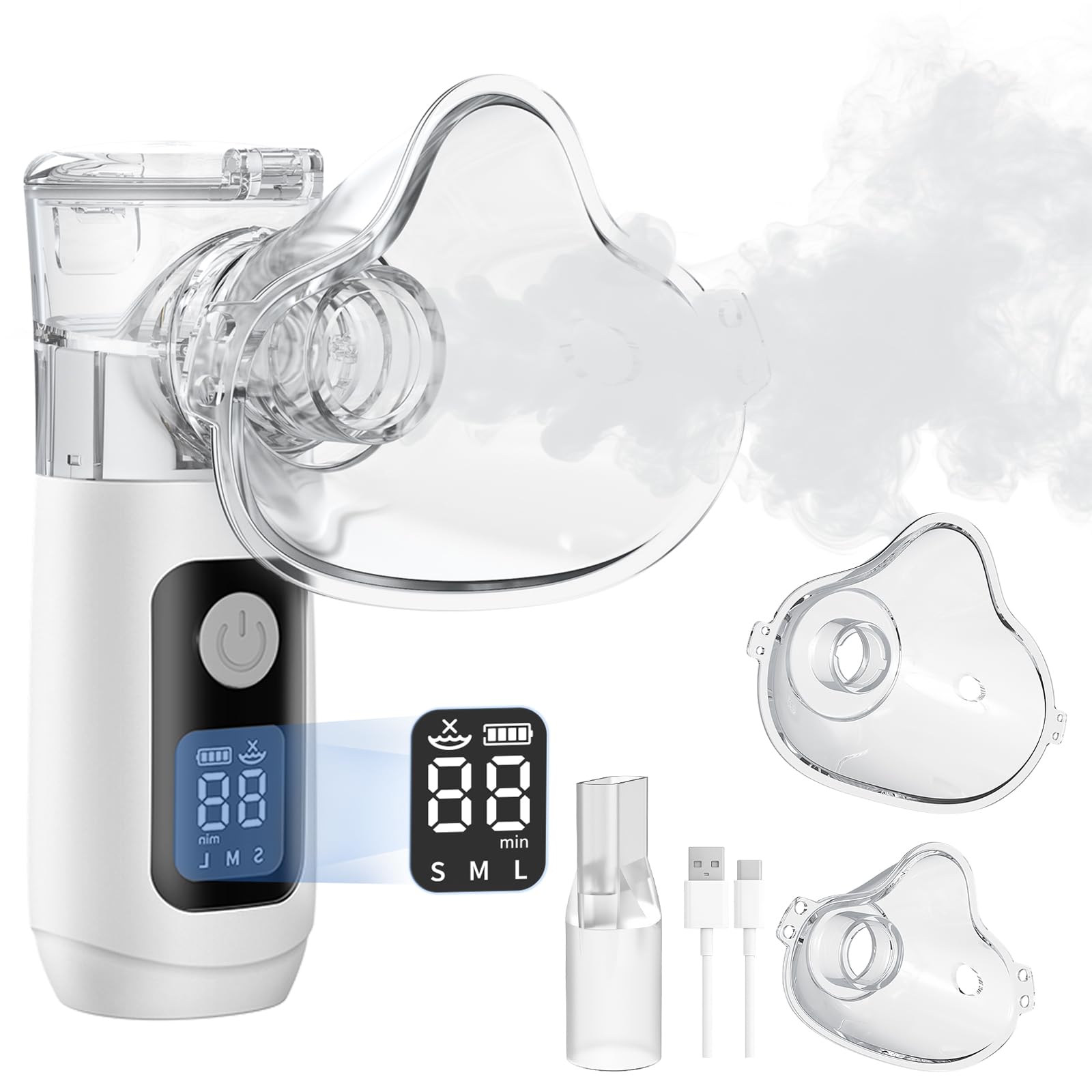 Inhalationsgerät Tragbar Set Ultra Leise Inhalator,Inhaliergeräte für Erwachsene & Kinder,Einstellbarer Vernebler Inhaliergerät für Zuhause und Reisen mit Selbstreinigungsfunktion-Weiß