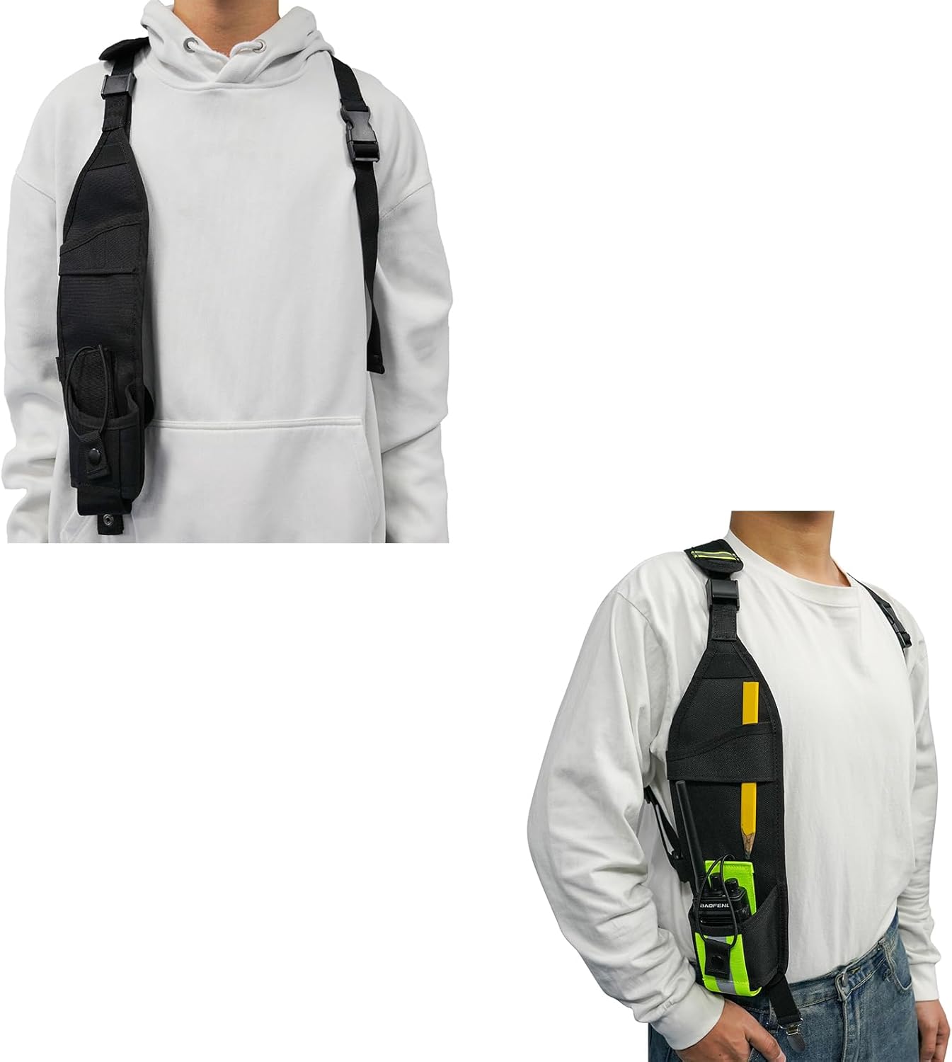 KUNN Universal Right Side Radio Shoulder Harness Holster,Black+ Right Side Radio Shoulder Harness Holster with Reflective Pocket