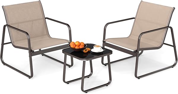 GOPLUS Ensemble de jardin 3 pièces avec cadre métallique