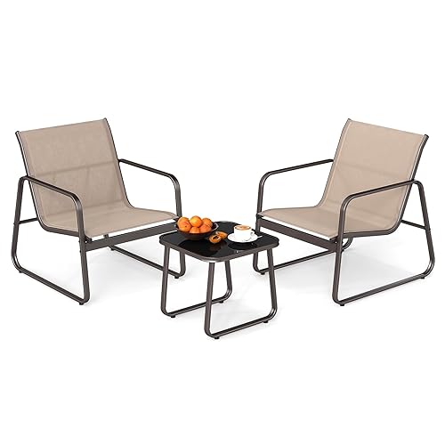 GOPLUS Salon de Jardin 2 Personnes,3Pcs Table Basse avec 2
