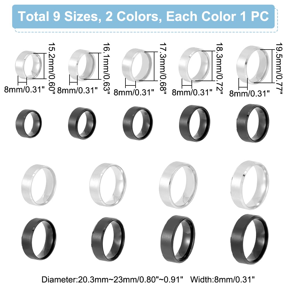 UNICRAFTALE about 18pcs 2 Colors 9 Sizes Stainless Steel Laser Inscription Plain Blank Finger Ring Metal Wedding Ring Classical Plain Ring for Jewelry Making Gift - Image 3