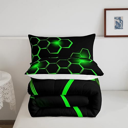 Miniatura 5 de Juego de edredón de panal para niños, juego de ropa de cama hexagonal geométrica moderna para niños y adolescentes, decoración de dormitorio,