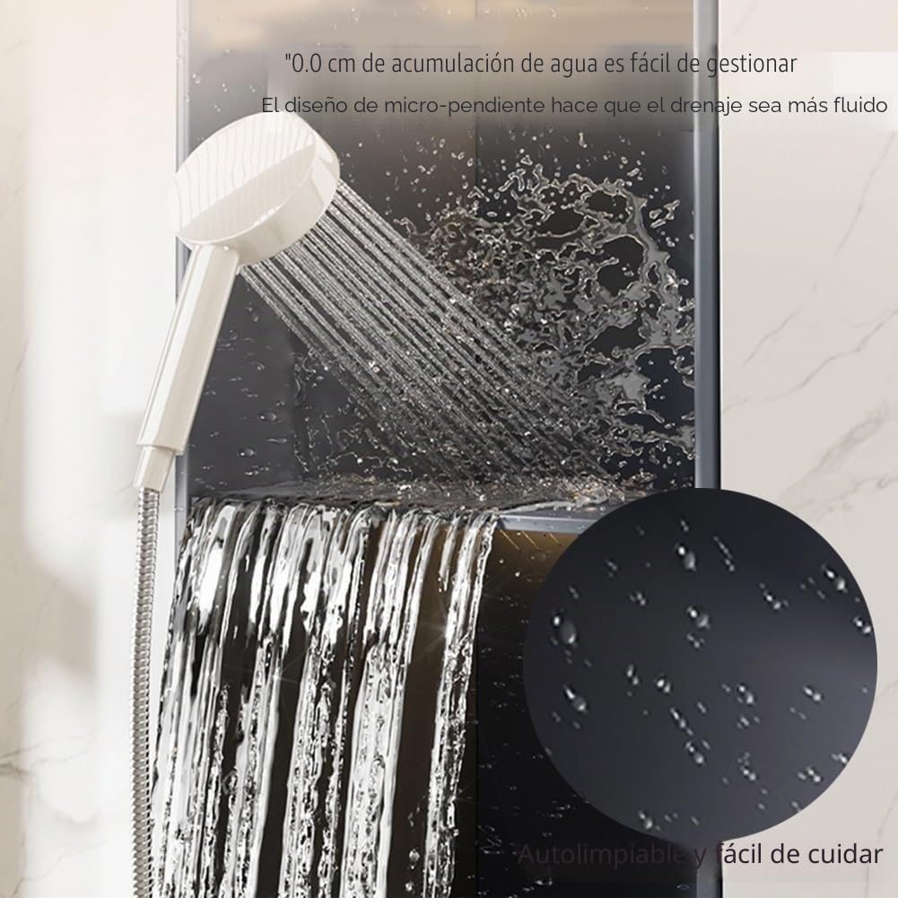 Nicho de Ducha de Pared de Acero Inoxidable con luz LED incorporada, Estante de Almacenamiento Individual, Hueco para Mejorar el hogar, Dorado (92 x 32 x 12,5 cm)