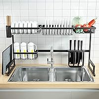 Vista 2 de Escurridor de platos, escurridor de platos sobre el fregadero, estante de drenaje de cocina de acero inoxidable antioxidante, organizador de vajilla