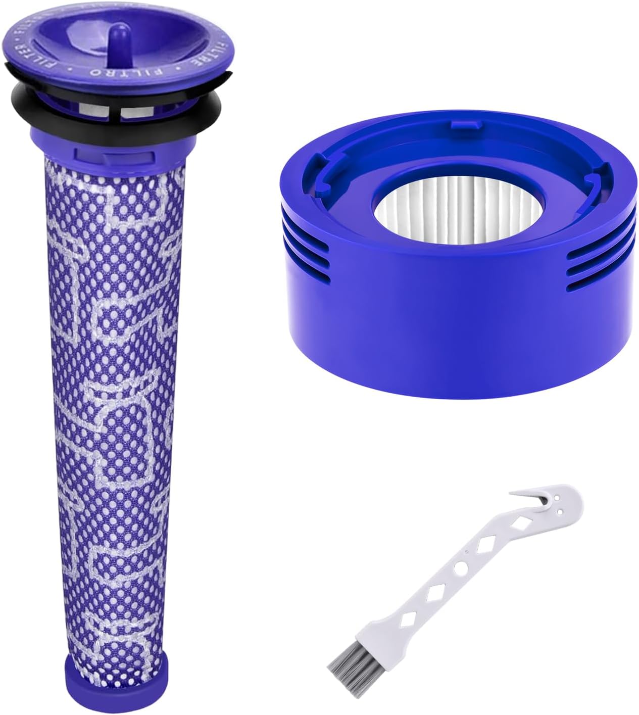 Replacement Filter Compatible with Dy.son V8 V7 SV10 Animal & Absolute Cordless Vacuum Replacements, Replace Part # 965661-01 & 967478-01, 1 Pre-Filter+1 Post HEPA Filter+1 Brush