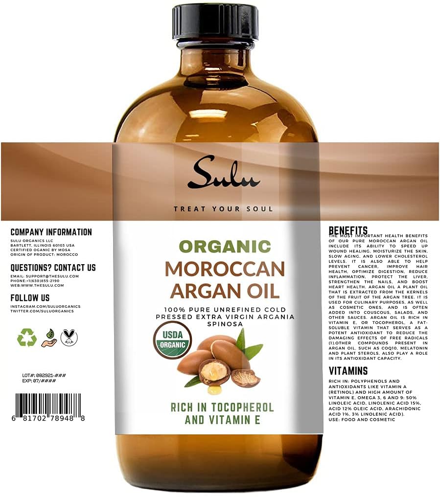 4 OUNCES Pure Certified Organic Cold Pressed Unrefined Extra Virgin Moroccan Argan Oil