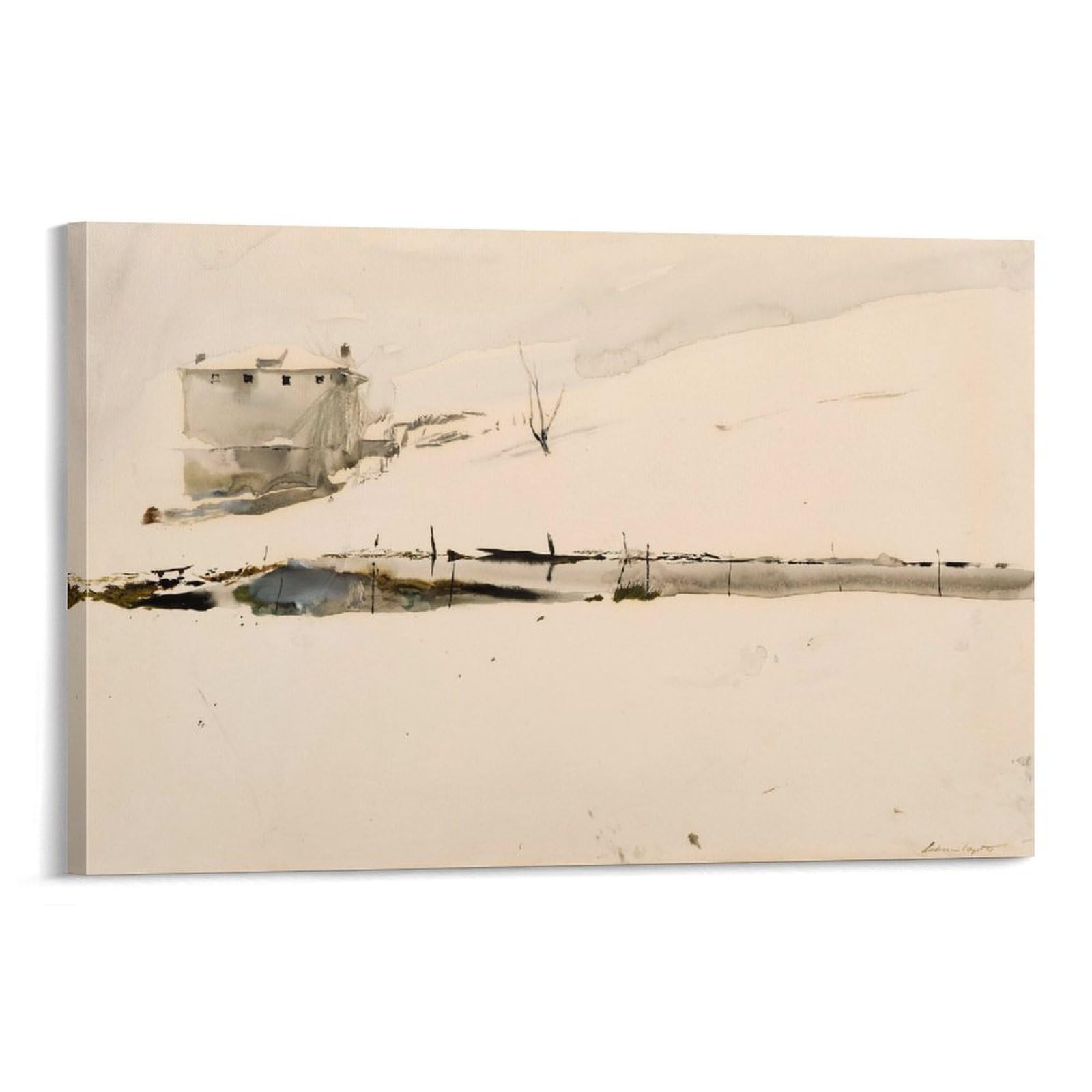LZTEN Poster su tela, motivo: stagno agricolo, studio per tempera marrone, Swiss by Andrew, stampa Wyeth, decorazione artistica da parete con cornice, 40,6 x 61 cm