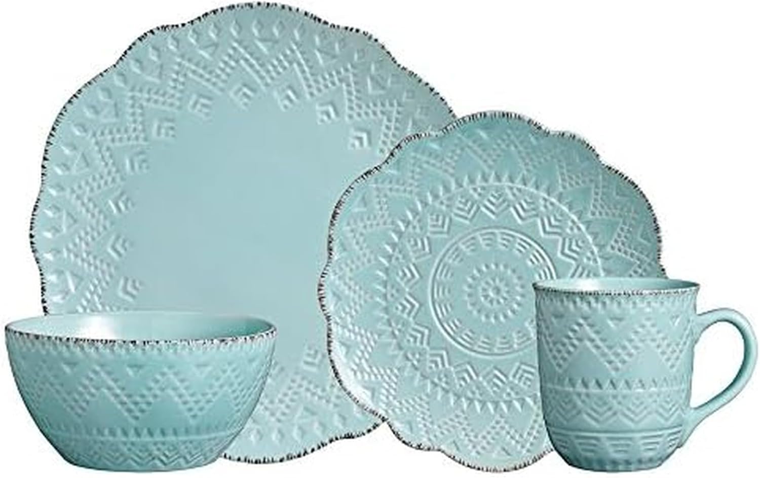 Pfaltzgraff Remembrance Teal 16 Piece Dinnerware Set, Service for 4, Green, Teal