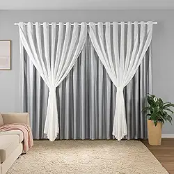 Cortina Sala Quarto Blecaute 2,80m Larg. x 2,50m Alt. Linho Trabalhado, Forro em PVC Blackout 100%, c/Abraçadeiras - Inovi - Cinza/Branco