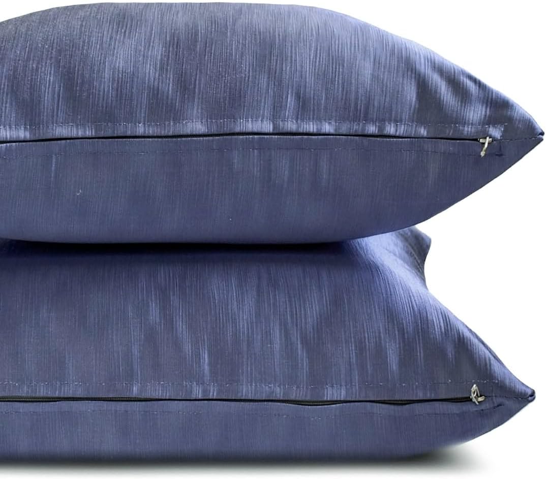 The HomeCentric Decorative Throw Pillow Cases Blue Pack of 2, 14"x14" (35x35 cm) Satin Solid Cushion Covers for Sofa, Solid Modern Style - Midnight Blue Slub Satin