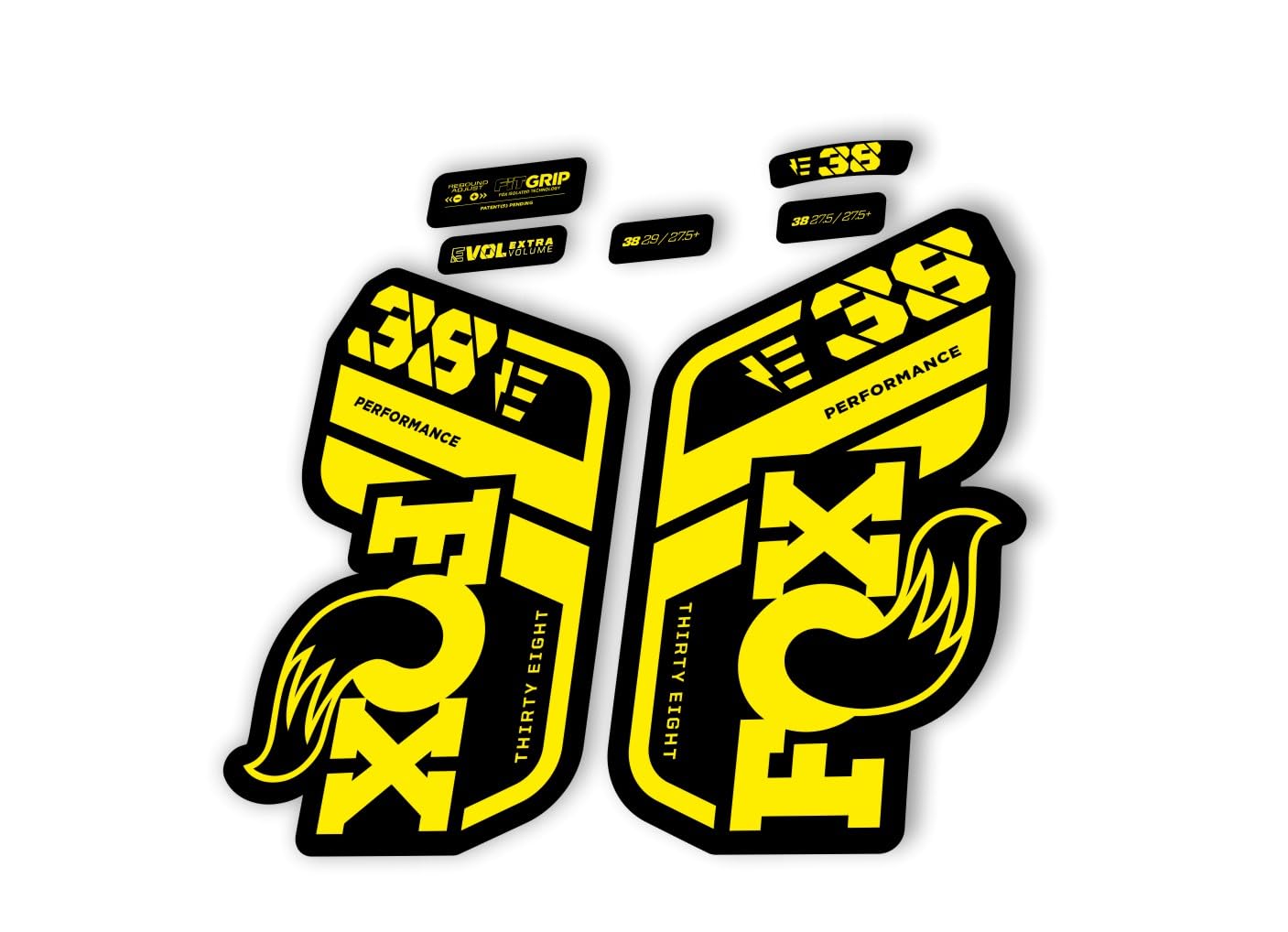 Fork Replacement Decal Sticker Compatibale for Fox 38 2021 Performance E Bike Series Yellow (Glossy)