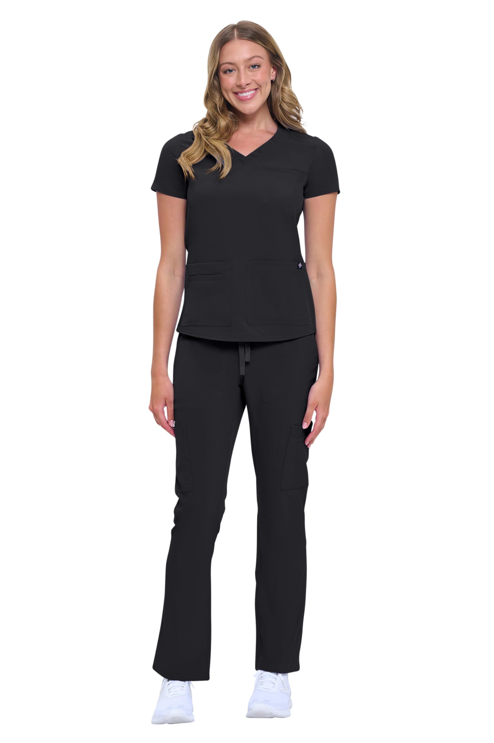 Natural Uniforms Conjunto de ropa quirúrgica para mujer con 11 bolsillos (negro, talla XS)