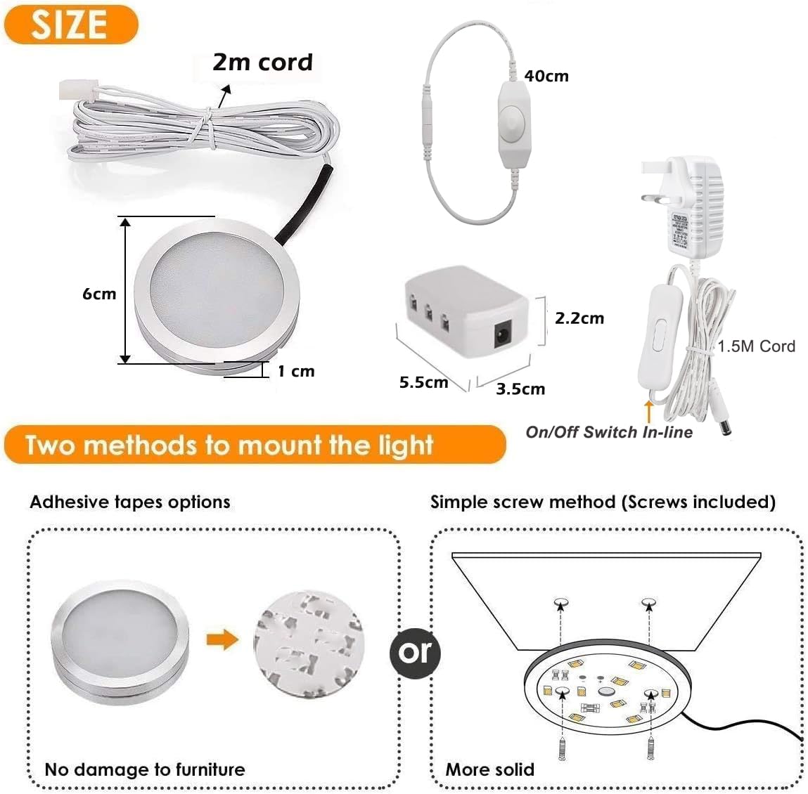 6 Luci LED Sotto Mobile Dimmerabili - 12W, Bianco Puro 6000K, Con Dimmer Rotante Per Cucina E Vetrine - Foto 9