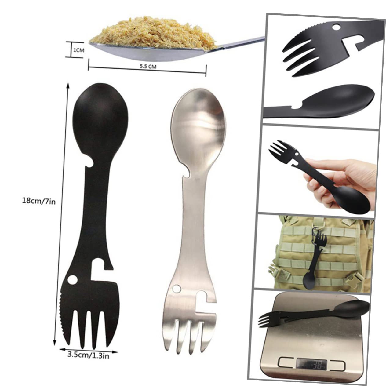 POPETPOP 2Pcs Multifunctional Tableware Fork Spoon Cutter Bottle Can Opener for Outdoor Camping Hiking and Travel Use