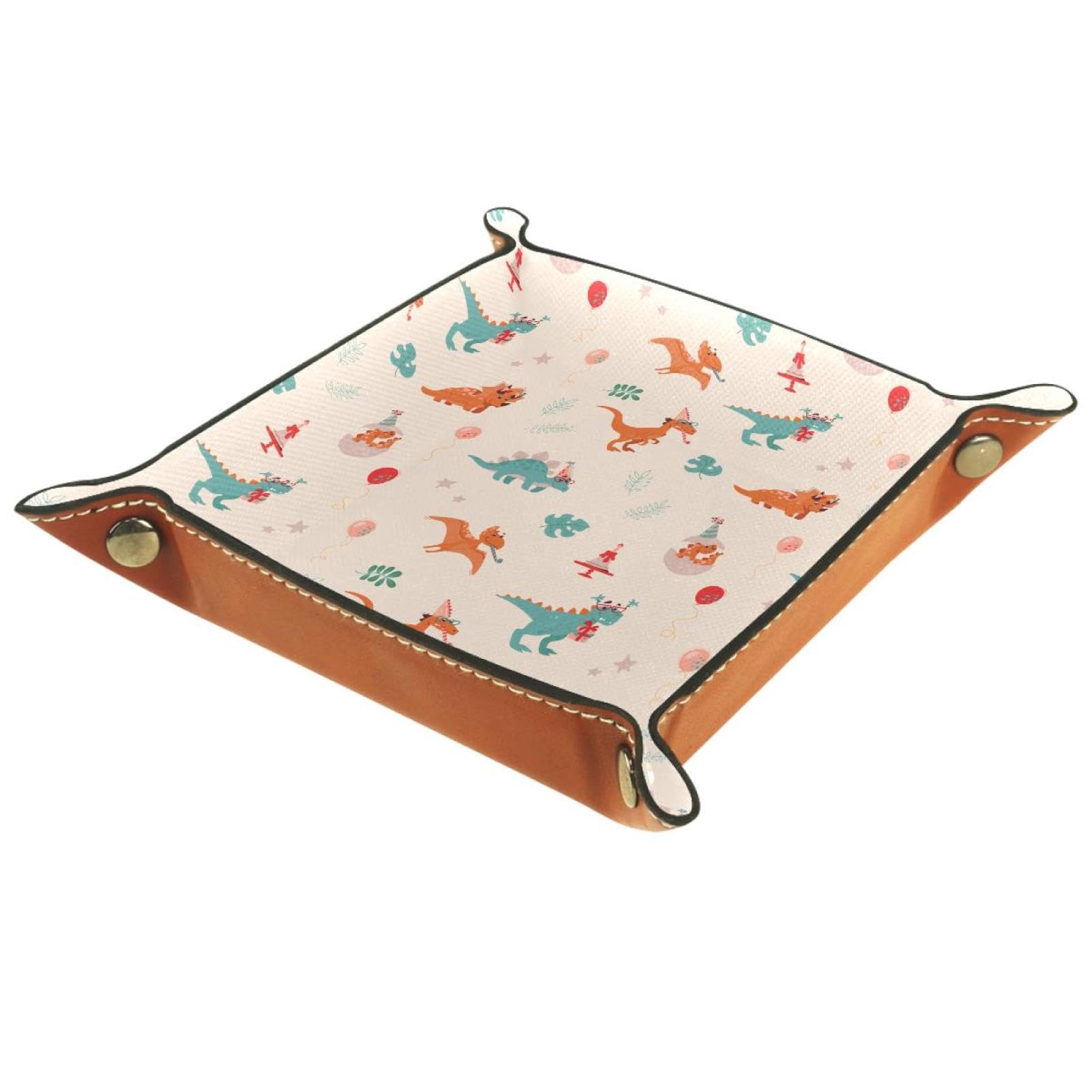 Multicolour Dinosaur Rolling Dice Games Tray Folding Key Coin Candy Storage Box Leather Square Jewelry Trays