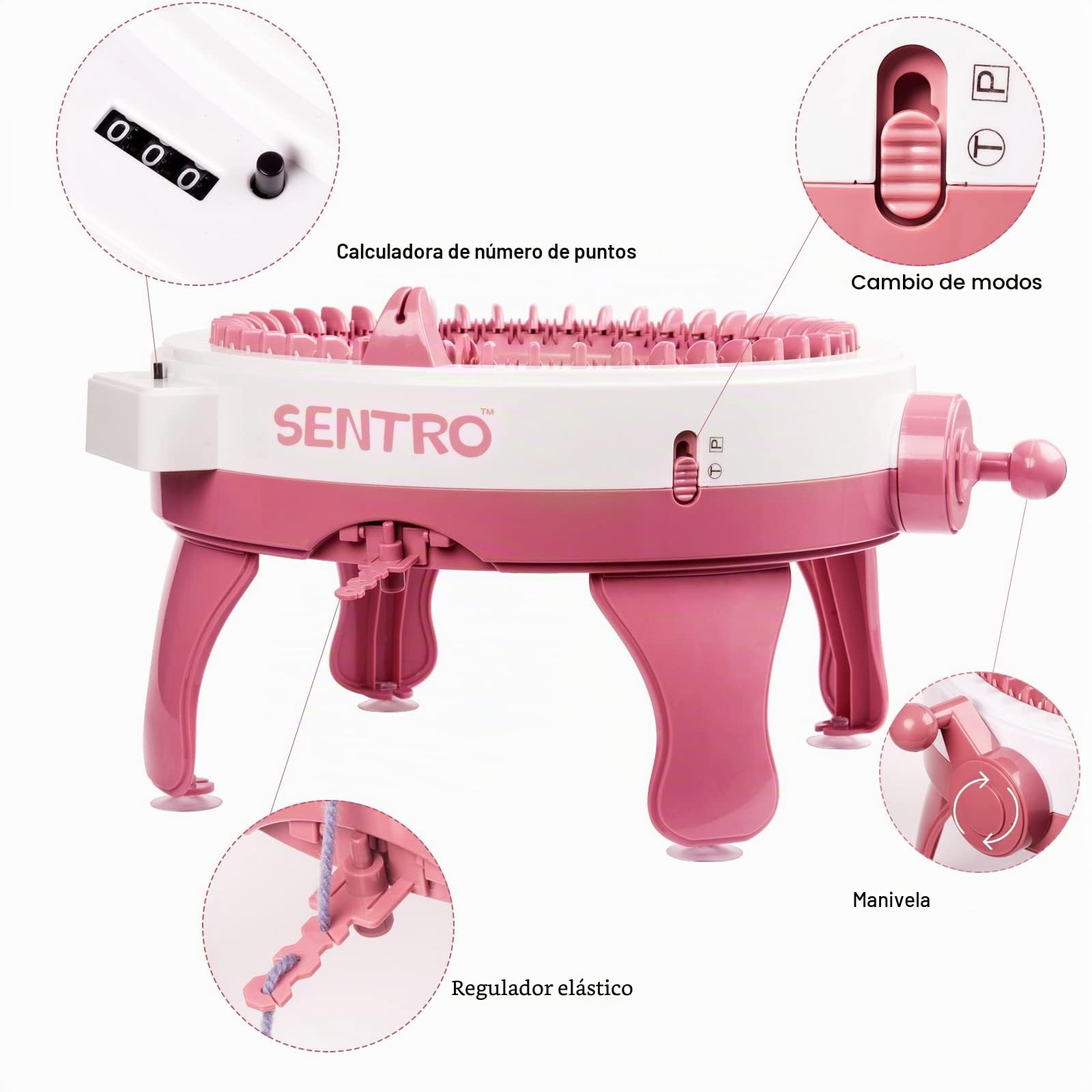 Máquina de tejer Sentro, 48 agujas Máquina de tejer, tabla de tejer giratoria, kit de máquina de telar de doble punto para adultos/niños, bufanda de punto