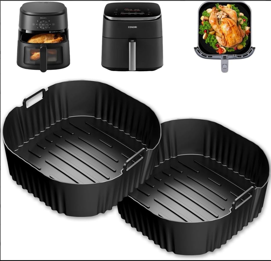Grillix 2 bandejas de silicona para freidora de aire de 4,2 litros, accesorios para freidora de aire, 20 cm, reutilizable, fácil de limpiar, universal para Philips NA229 y dimensiones interiores 20 cm