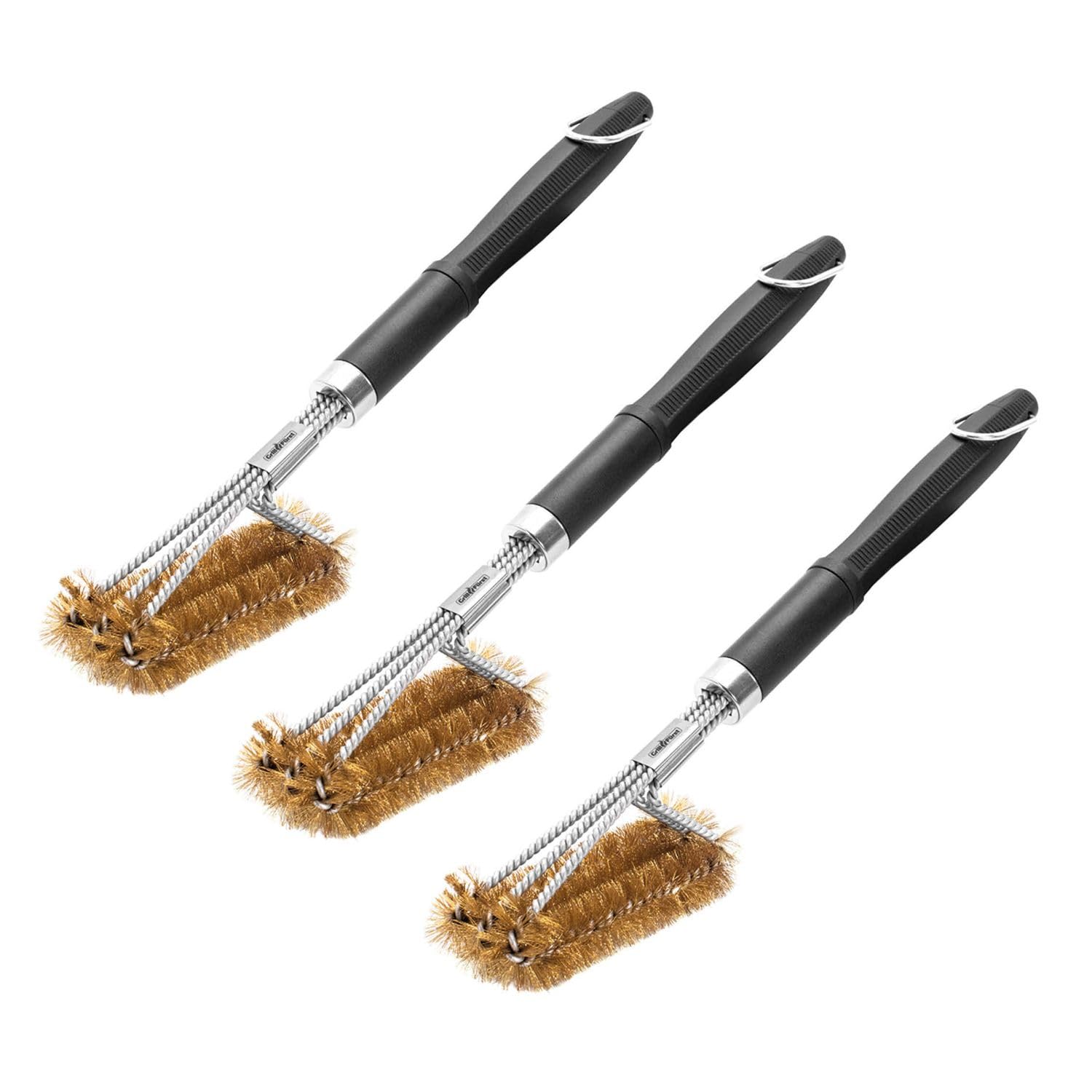3X Grillfürst Premium Grillbürste mit Messing Borsten, 45 cm - Grill Reinigungsbürste für Grillrost, Grillrost Bürste mit langem 3-Fach Bürstenkopf